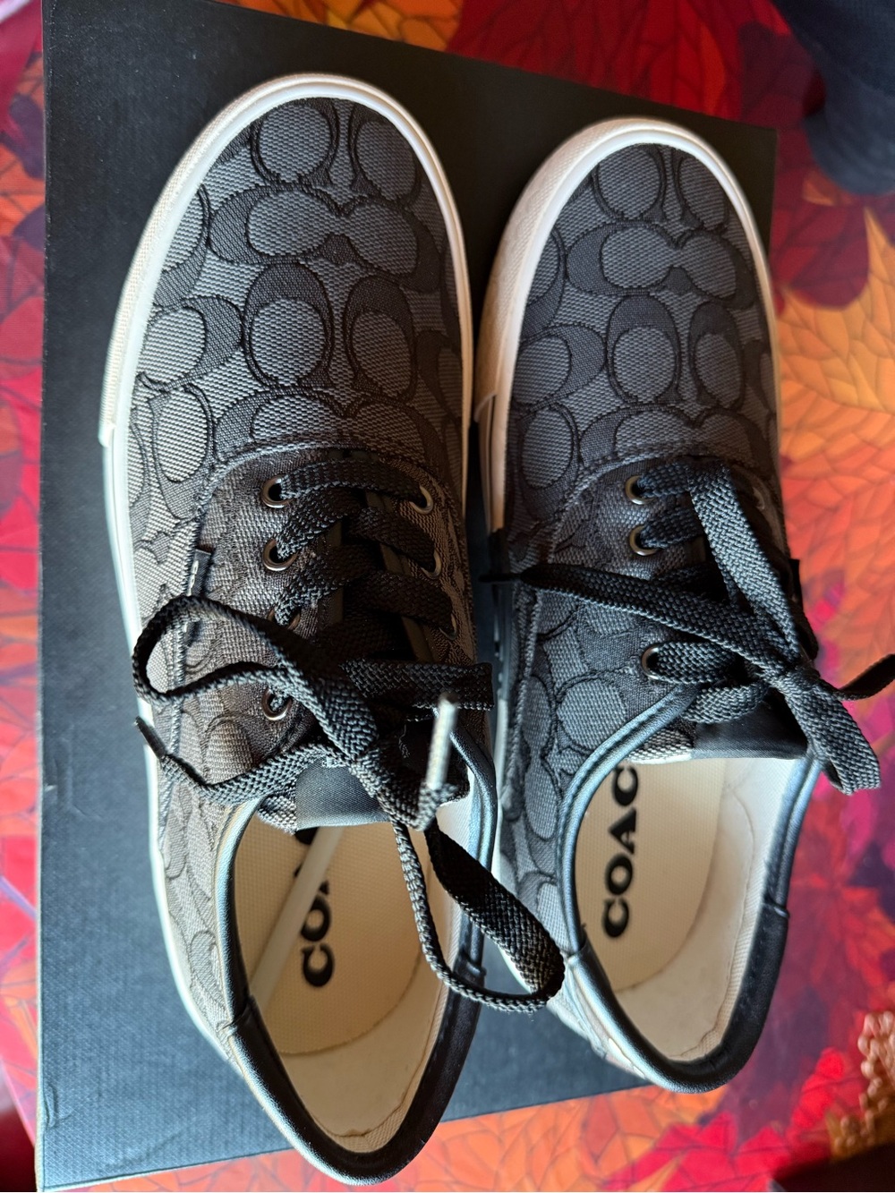 Coach women’s  Black Signature Logo Canvas Lace-Up Sneakers